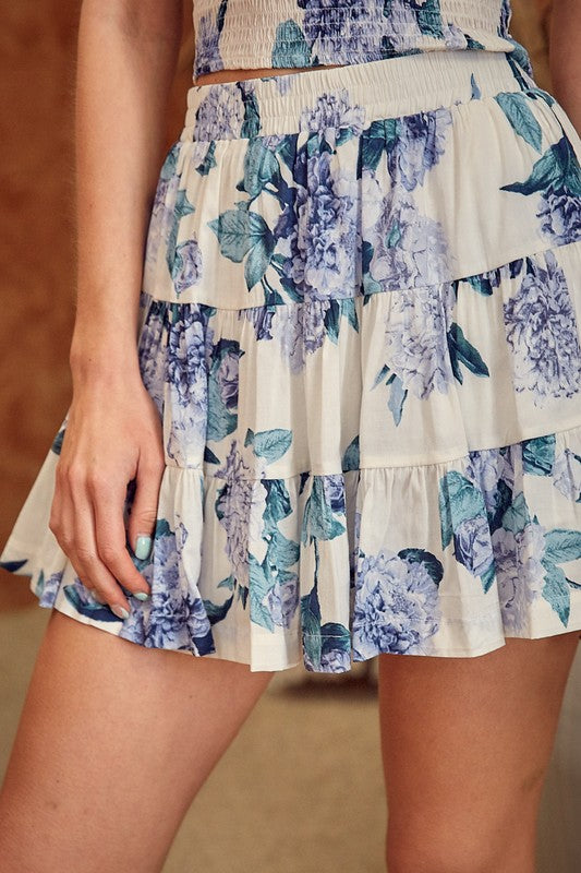 FLORAL TIERED SKORT